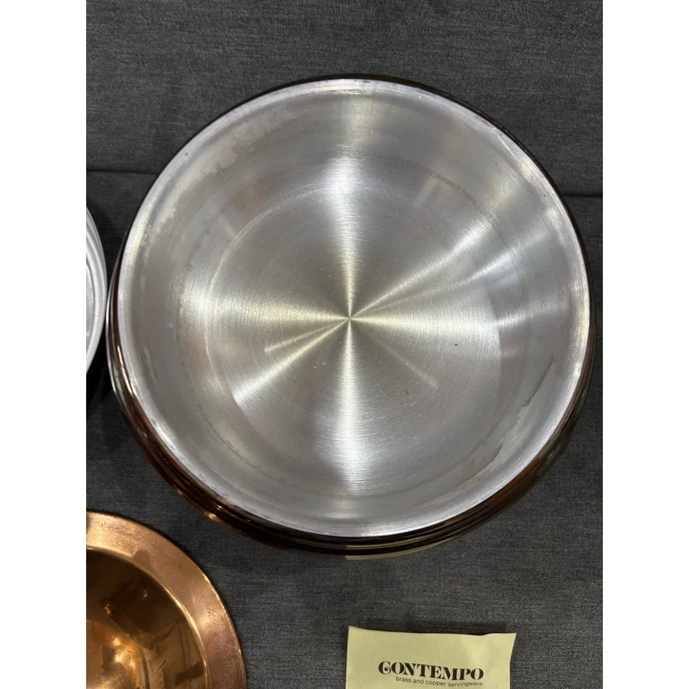 Large Copper Solid Brass Vintage Pan Dish Heavy Chafing Fondue Pot & Pasta 9